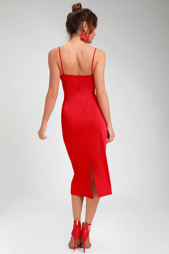 Chic Red Slip Dress - Cowl Neck Slip ...